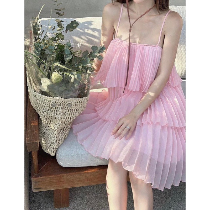 Đầm Váy maxi 2 dây dập li bèo tầng 🔥Voan tơ mềm mát 🔥45-65KG🔥 váy đi biển váy trắng tiểu thư bigsize