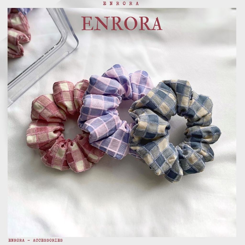 Scrunchies ENRORA Cột Tóc Vải Nhung Caro Mềm Mịn nhiều Màu Sắc