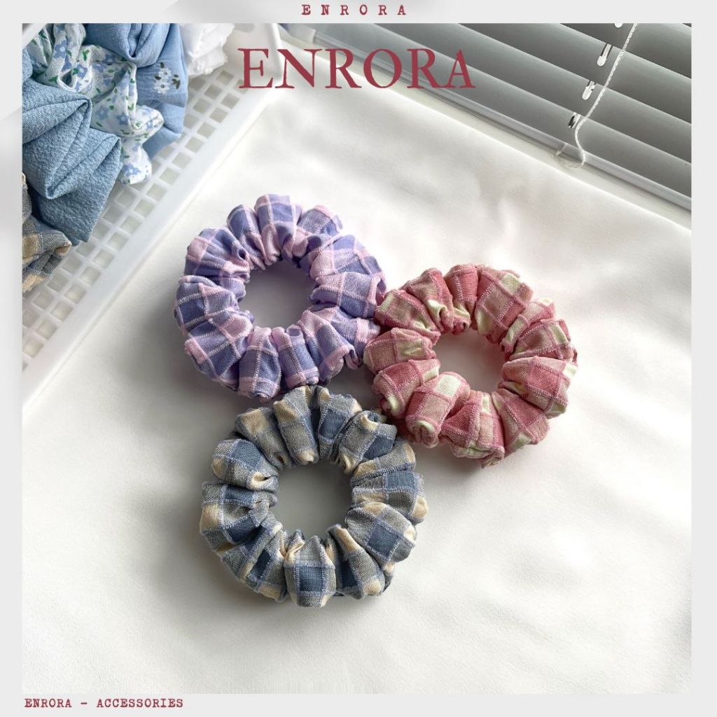 Scrunchies ENRORA Cột Tóc Vải Nhung Caro Mềm Mịn nhiều Màu Sắc