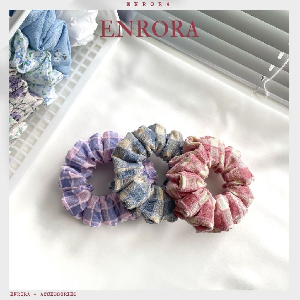 Scrunchies ENRORA Cột Tóc Vải Nhung Caro Mềm Mịn nhiều Màu Sắc