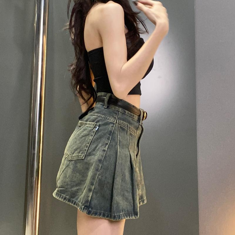 Chân Váy Xếp Ly Dáng Ngắn Màu Bụi Rêu Chất QC LB06