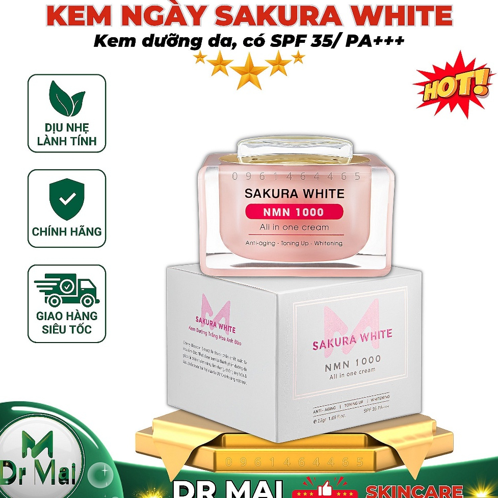 Kem dưỡng trắng da chống nắng hoa anh đào Sakura White Nmn 1000 All in one cream