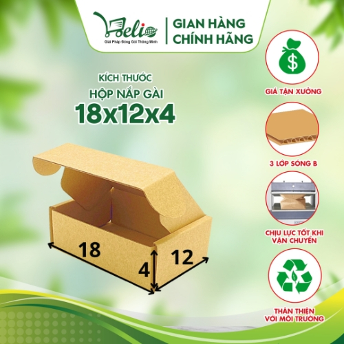 Size 18x12x4 - Hộp giấy carton nắp gài giá rẻ đóng hàng, gói hàng shipcod - DELIO