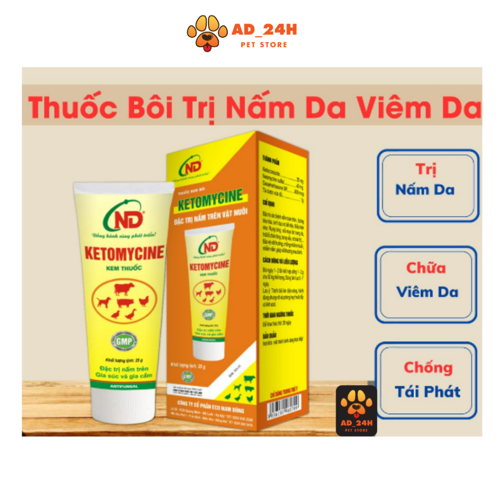 KETOMYCINE Tuýp 25g Kem Bôi Nấm Trên Chó Mèo mọi lứa tuổi an toàn lành tính