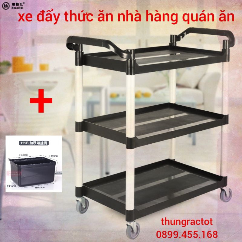 Xe Đẩy Thức Ăn 3 Tầng Bằng Nhựa Giá Rẻ - Xe Đẩy Phục Vụ Nhà Hàng