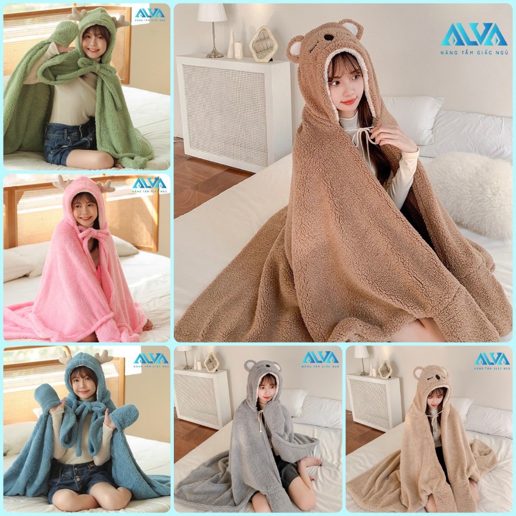 [Quà] CHĂN CHOÀNG ALVA hình thú siêu xinh đa năng (ngồi vp,đi Biển, đi DL..) kích thước 120x160, mềm
