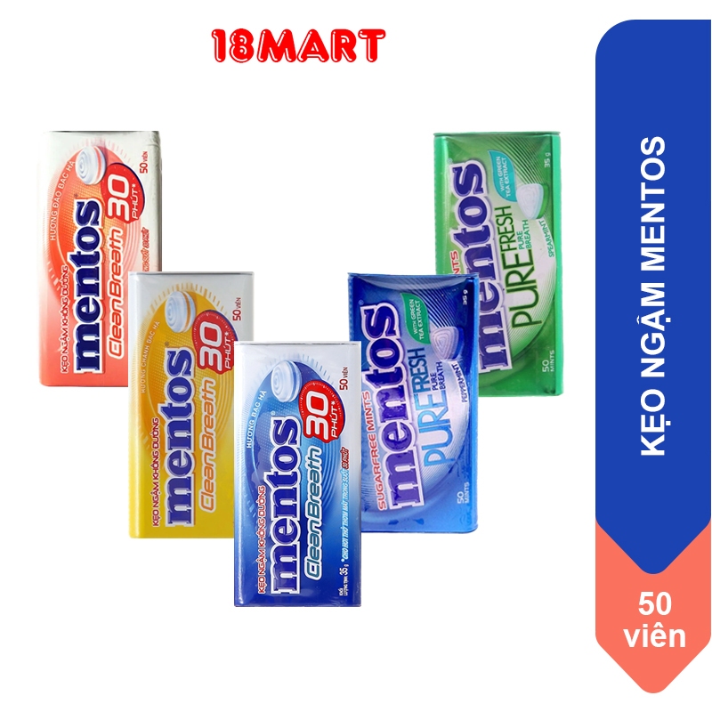 Kẹo ngậm không đường Mentos hũ 50 viên hộp 35g (hương chanh, đào, back hà, khuynh diệp)