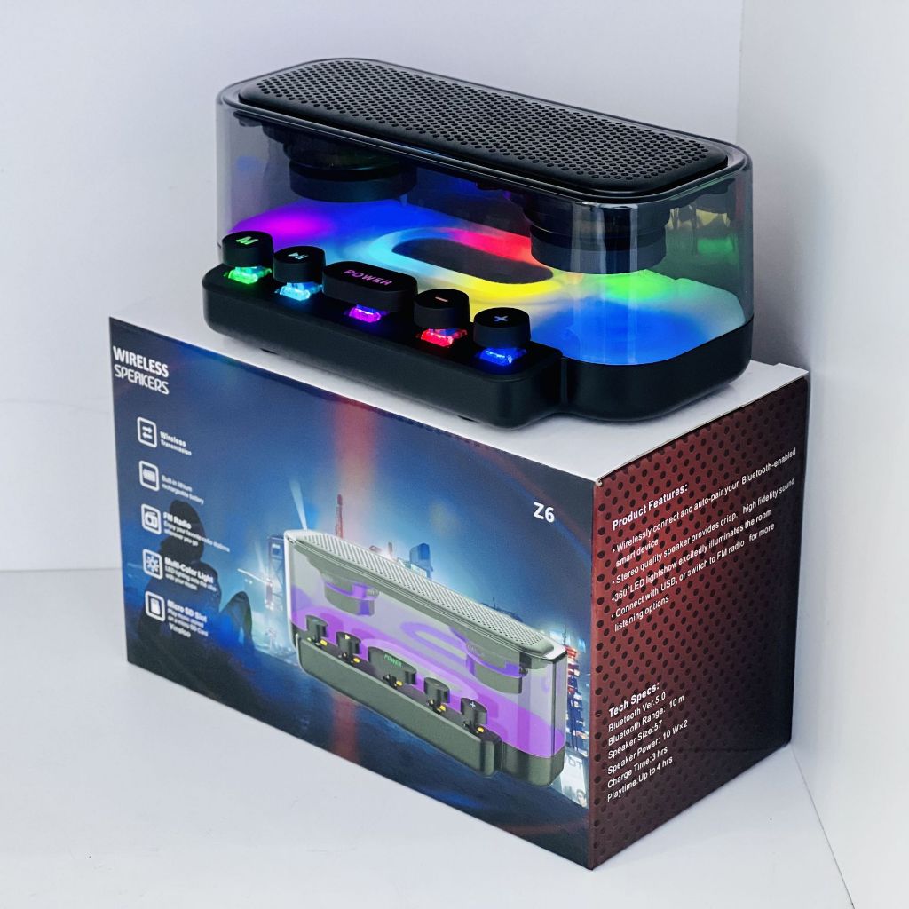 Loa Bluetooth Trong Suốt Led RGB Z6 bass lớn loa không dây máy tính, loa di động, loa nhac để bàn. loa vi tính, loa led