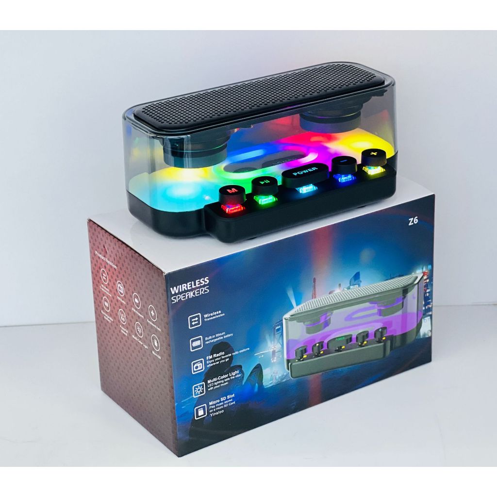 Loa Bluetooth Trong Suốt Led RGB Z6 bass lớn loa không dây máy tính, loa di động, loa nhac để bàn. loa vi tính, loa led