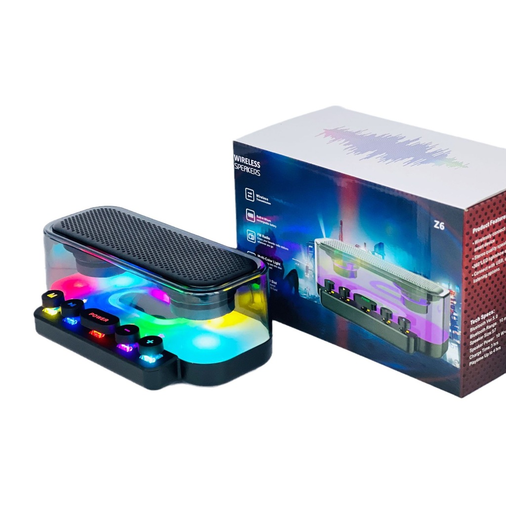Loa Bluetooth Trong Suốt Led RGB Z6 bass lớn loa không dây máy tính, loa di động, loa nhac để bàn. loa vi tính, loa led