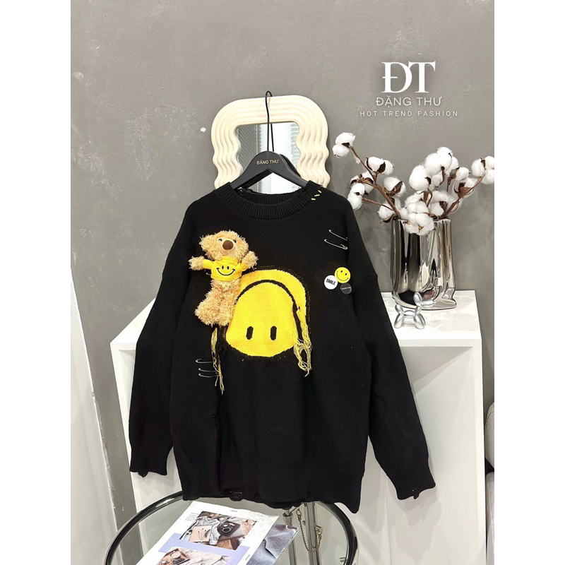 Áo len gấu phom rộng Hàng QC