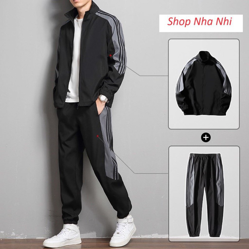 Bộ Thể Thao Gió Nam Nữ Phối Sọc Thời Trang Hai Lớp -Mã BG30