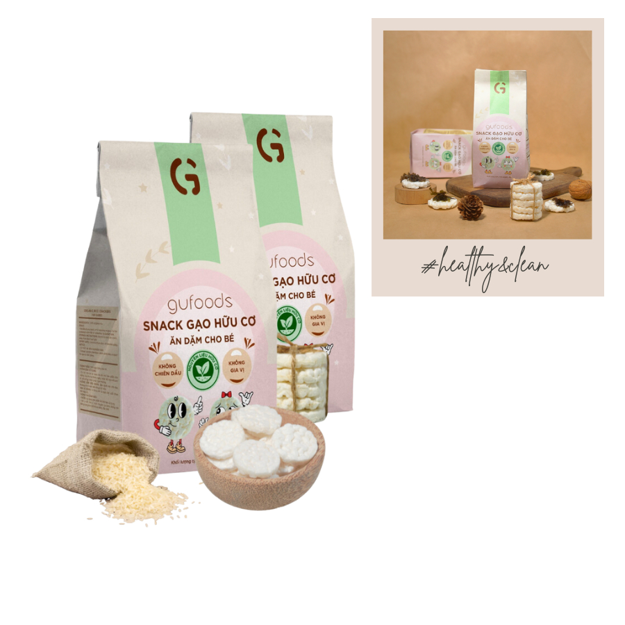 Combo 2 gói Bánh snack ăn dặm hữu cơ cho bé GUfoods (mỗi gói 40g) - Thành phần organic, Không gia vị, Dễ Ăn, Dễ tiêu hoá