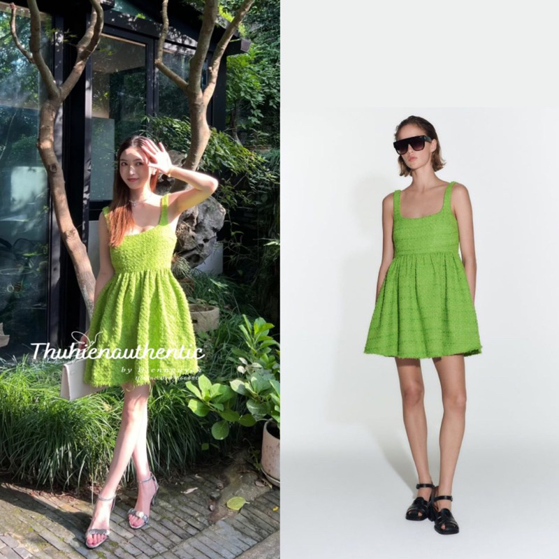 Váy hai dây dạ dệt xanh tươi dáng xoè ngắn phiên bản giới hạn mã code: 2919/329/511 ZARA chính hãng(kèm ảnh thật)