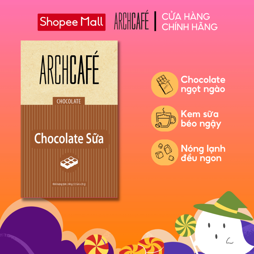 Chocolate Sữa Choco Cacao hoà tan Archcafé (Sô cô la) (hộp 12 gói x 20g)