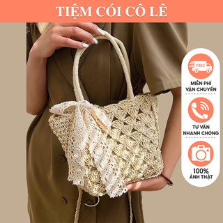 Giỏ cói túi cói đi biển đeo chéo đan hoa điệu đà-Tiệm Cói Cô Lê