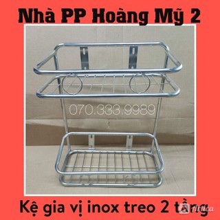Kệ gia vị inox treo tường 2 tầng, gia vị ống inox