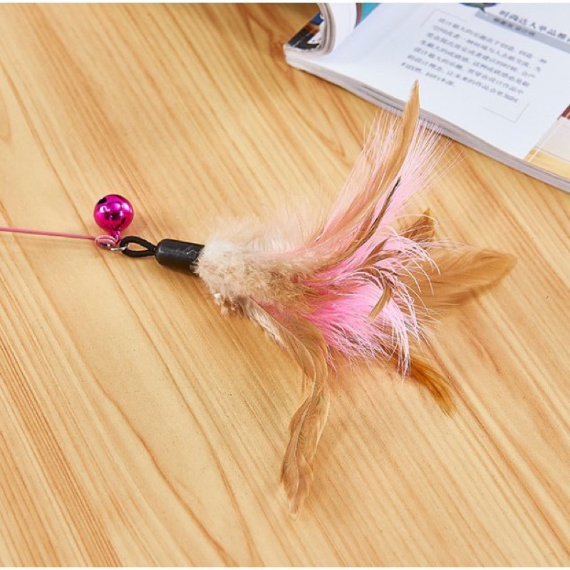 Đồ chơi cần câu mèo dây thép gắn lông vũ và chuông giúp mèo giải toả căng thẳng