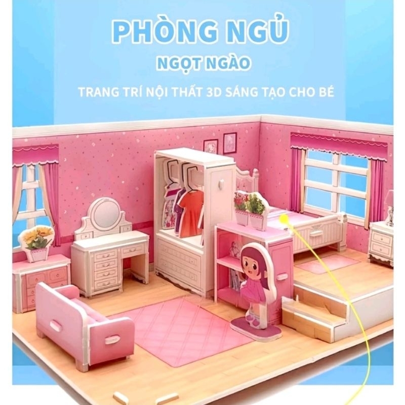 BỘ ĐỒ CHƠI XẾP HÌNH LẮP RÁP 3D THIẾT KẾ NỘI THẤT NGÔI NHÀ SIÊU XINH XẮN CHO BÉ GÁI - TTN-0308