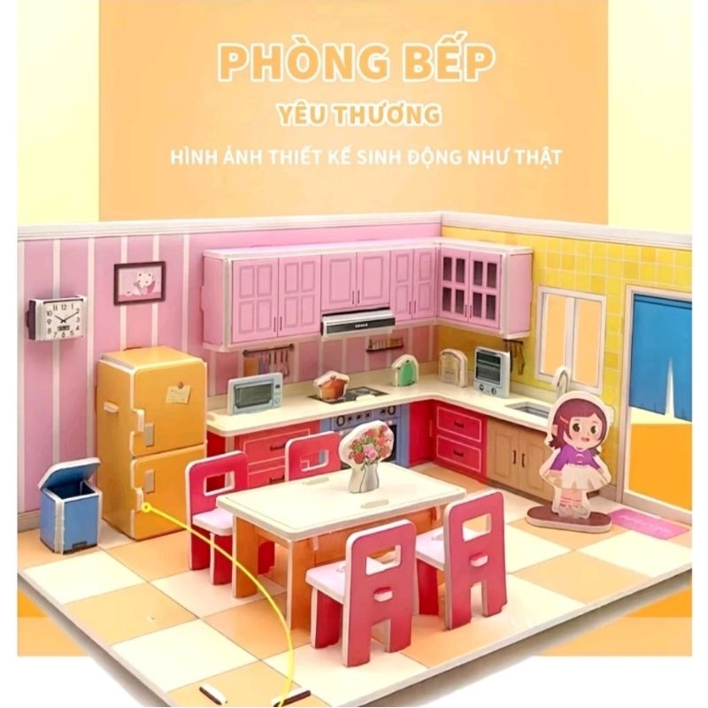 BỘ ĐỒ CHƠI XẾP HÌNH LẮP RÁP 3D THIẾT KẾ NỘI THẤT NGÔI NHÀ SIÊU XINH XẮN CHO BÉ GÁI - TTN-0308