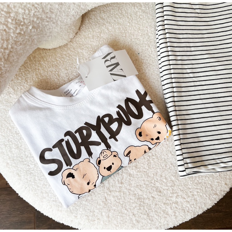 ✨MALINHKID✨BT005- Bộ áo thun STORY  tay bồng mix quần suông kẻ ngang trẻ em VNXK