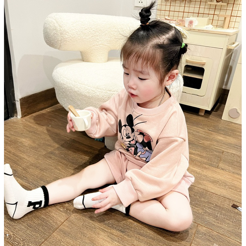✨MALINHKID✨BN058-Bộ nỉ cộc màu hồng MICKEY Trẻ em VNXK