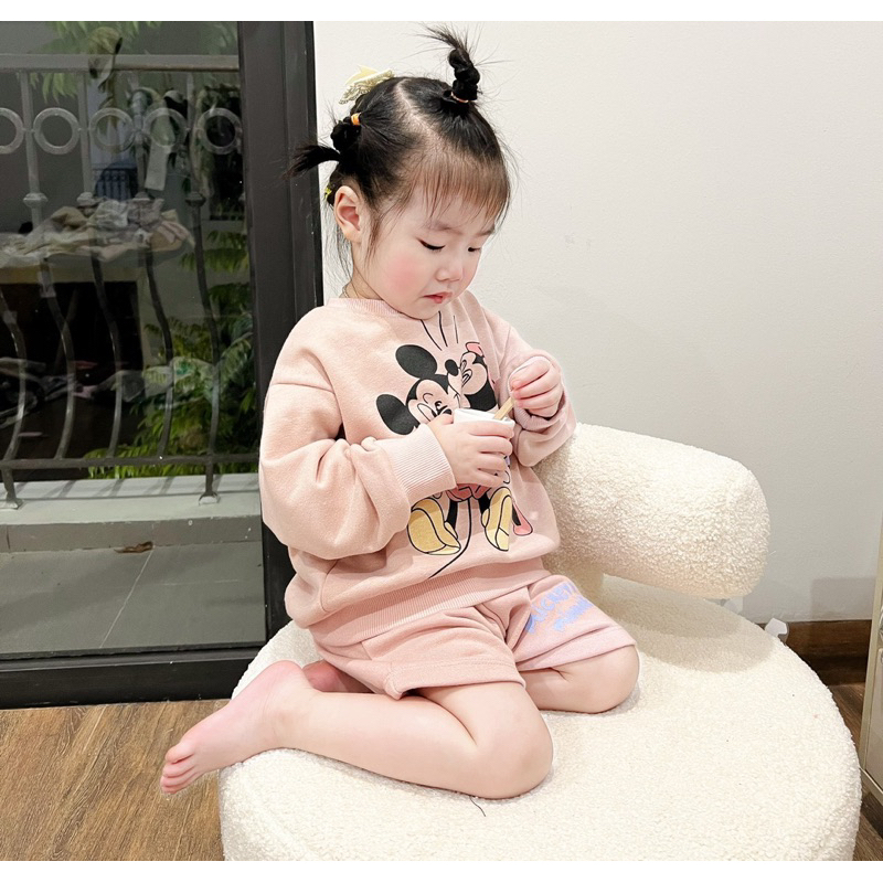 ✨MALINHKID✨BN058-Bộ nỉ cộc màu hồng MICKEY Trẻ em VNXK