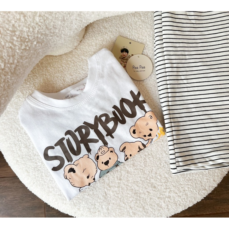 ✨MALINHKID✨BT005- Bộ áo thun STORY  tay bồng mix quần suông kẻ ngang trẻ em VNXK