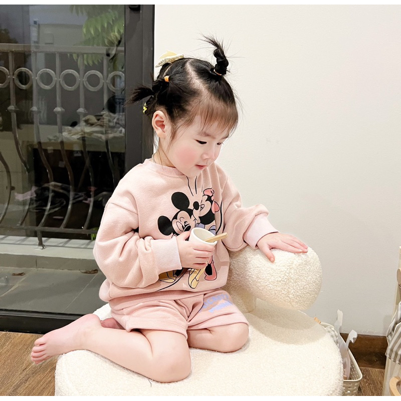 ✨MALINHKID✨BN058-Bộ nỉ cộc màu hồng MICKEY Trẻ em VNXK