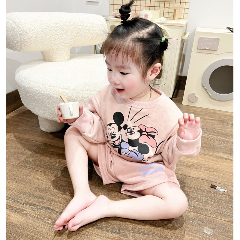 ✨MALINHKID✨BN058-Bộ nỉ cộc màu hồng MICKEY Trẻ em VNXK