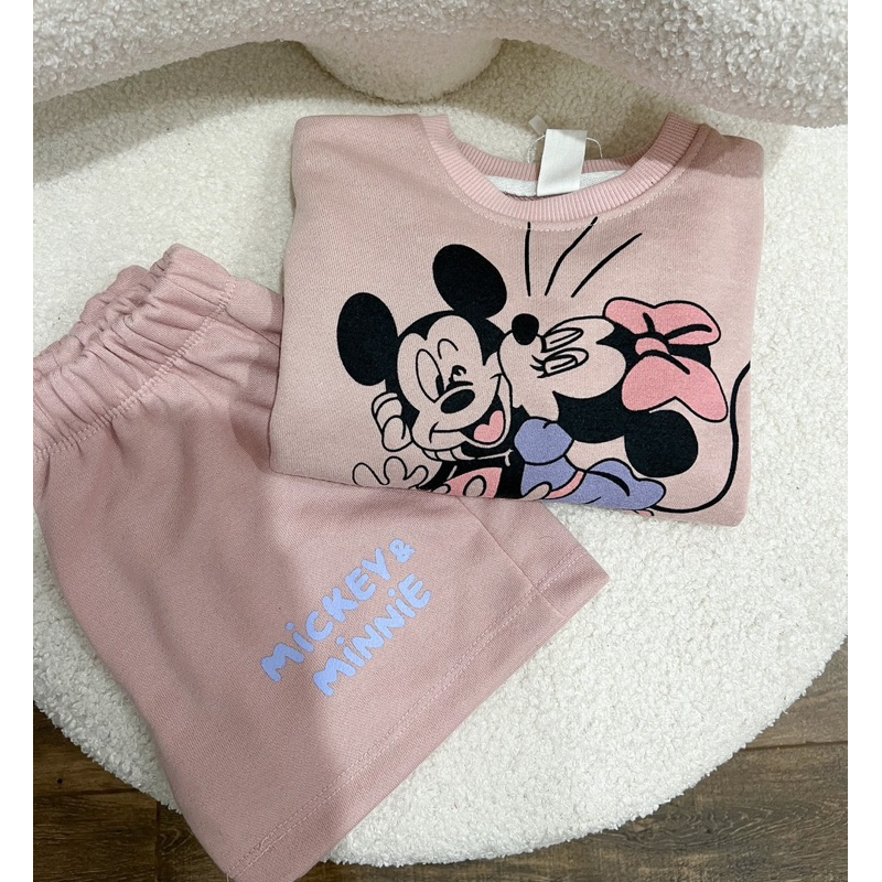 ✨MALINHKID✨BN058-Bộ nỉ cộc màu hồng MICKEY Trẻ em VNXK