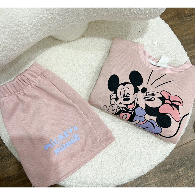✨MALINHKID✨BN058-Bộ nỉ cộc màu hồng MICKEY Trẻ em VNXK