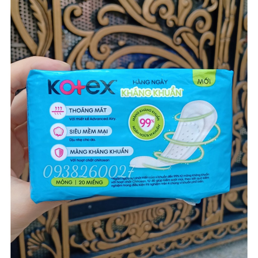 Băng vệ sinh Kotex Hàng Ngày Kháng Khuẩn 20 miếng/gói