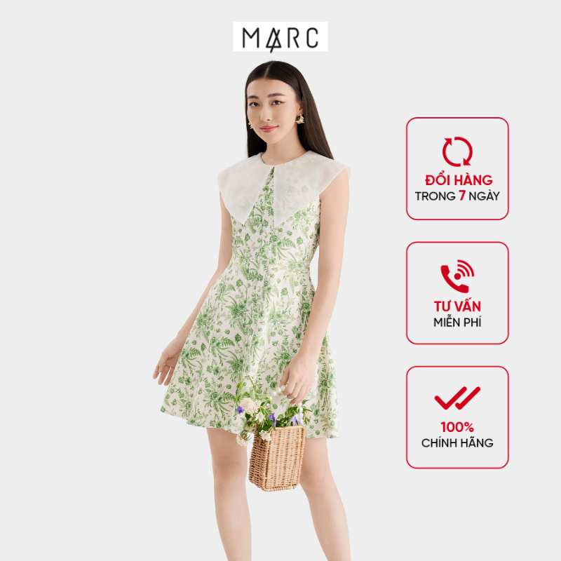 Đầm Kiểu MARC FASHION Sát Nách Họa Tiết Phối Lá Cổ - TRSH075823