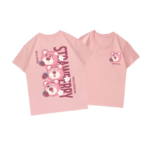 Áo thun bé gái 10 tuổi UTO áo ngắn tay chất cotton mềm mịn thoáng mát in hoạt hình gấu dâu lotso mẫu mới T0072