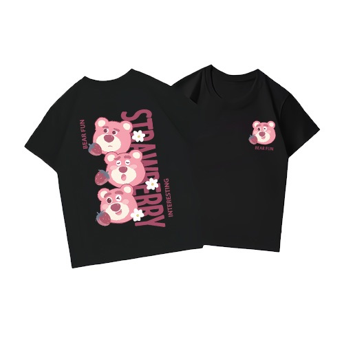 Áo thun bé gái 10 tuổi UTO áo ngắn tay chất cotton mềm mịn thoáng mát in hoạt hình gấu dâu lotso mẫu mới T0072