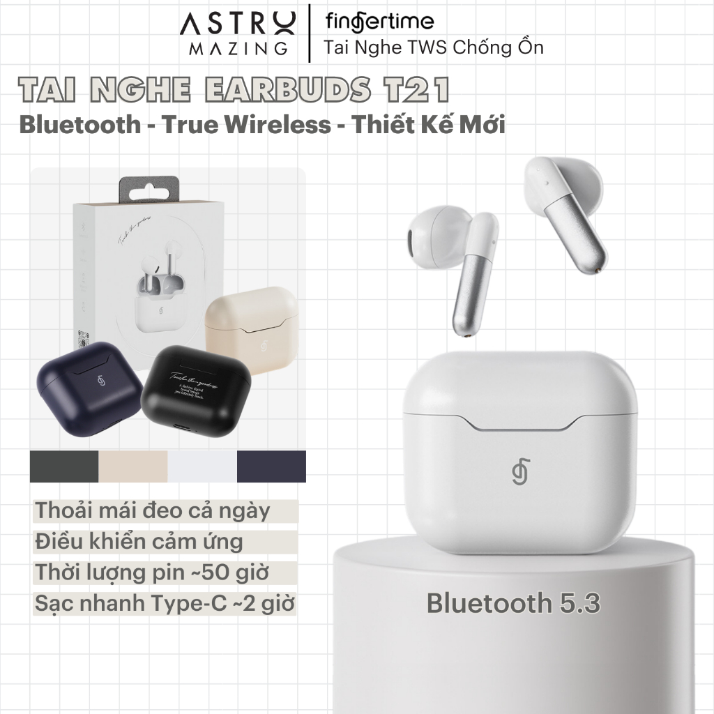 Tai nghe không dây TWS Fingertime T21 by AstroMazing - Tai nghe không dây true wireless cho mọi thiết bị