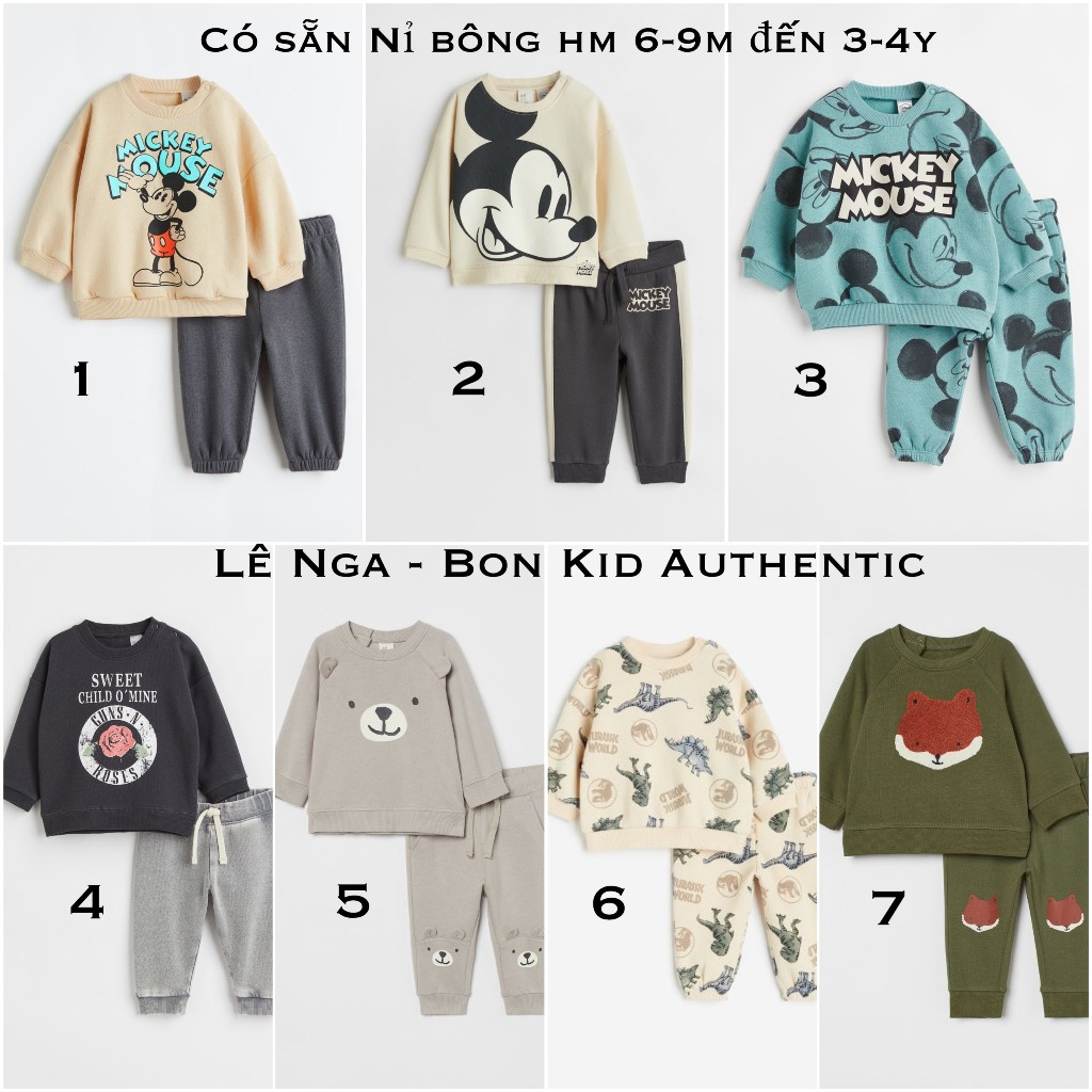 Set bộ nỉ bông HM ES /US/JP chính hãng sz từ 4-6m đến 3-4y (ĐỌC KĨ LƯU Ý Ạ)