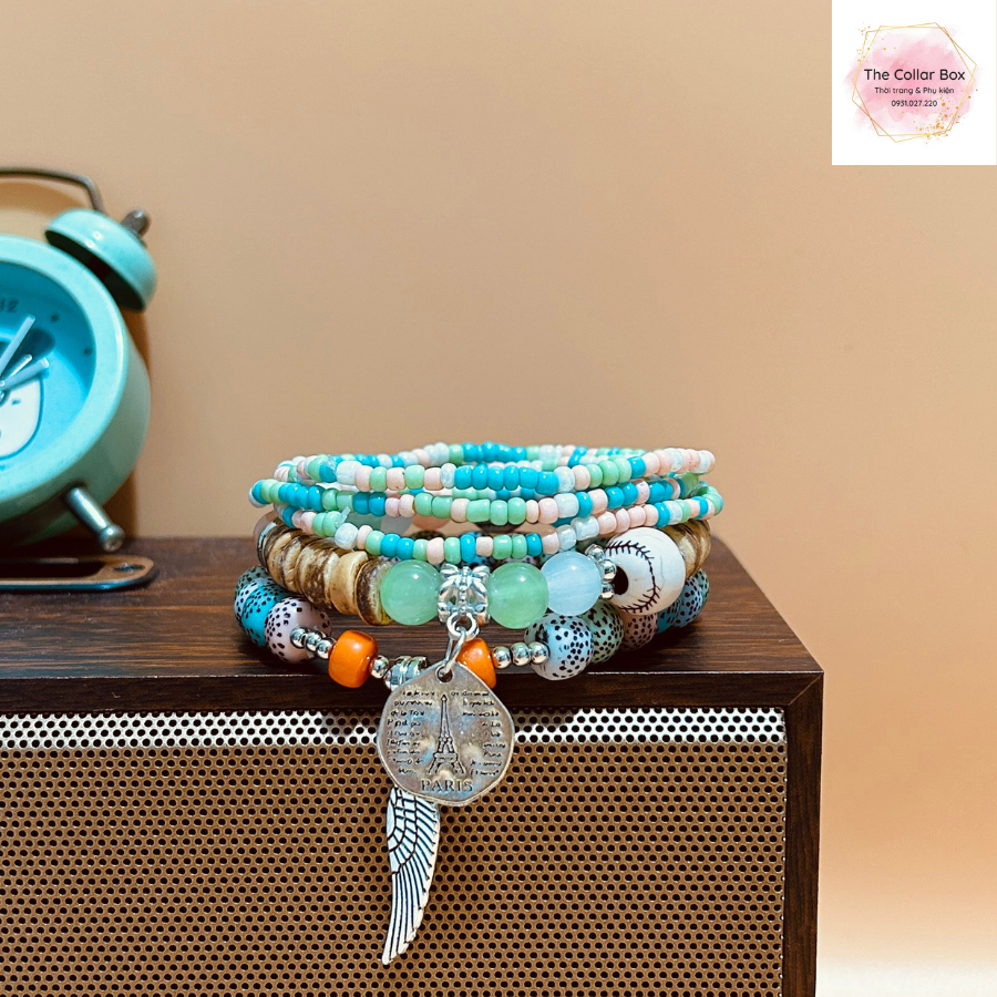 Set vòng đeo tay boho vòng tay vintage phong cách thổ cẩm du mục Bohemian - Mã VT018