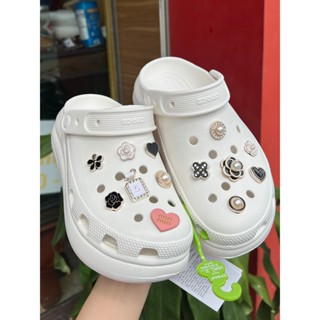 DÉP CROCS NỮ  TẶNG KÈM JIBBITZ  DÉP SỤC CROCS CRUSH CLASSIC 7CM MÀU TRẮNG KEM