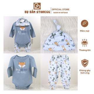 Set bộ bé trai kèm mũ dài tay cho bé trai body dài tay cho bé trai chất cotton thoáng mát– bụ bẩm store