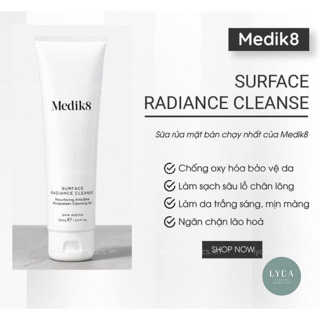 MEDIK8 Sữa Rửa Mặt Làm Sạch Sâu AHA/BHA Medik8 Surface Radiance Cleanse 500ml