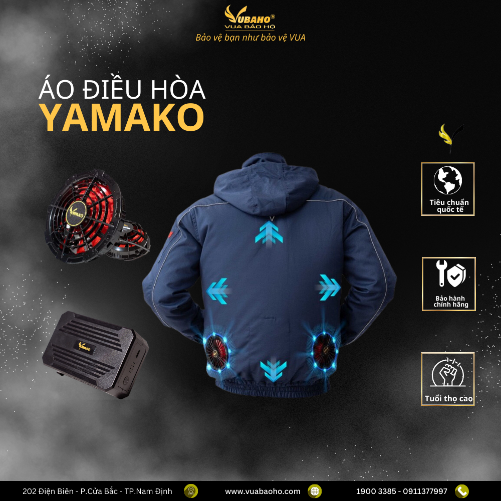 Áo điều hoà Yamako, áo điều hòa Nhật Bản, áo quạt điều hoà chính hãng MÀU XANH THAN Vua Bảo Hộ