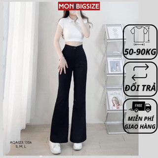 Quần bigsize nữ đi chơi sang chảnh kiểu ống loe lưng thun cạp cao vải poly MON big size 50 - 90kg