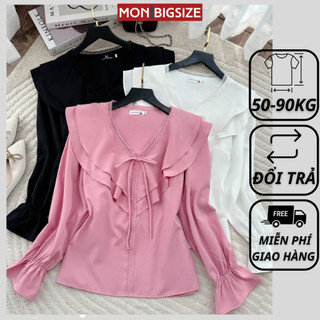 Áo bigsize nữ kiểu cổ tim phối ren chất lụa sang chảnh dự tiệc đi chơi MON big size 50 - 90kg