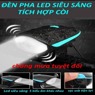 Đèn xe đạp thể thao có còi pin sạc usb, Đèn Led xe đạp Đèn xe đạp,siêu sáng có còi pin sạc usb led chống nước T6-7588