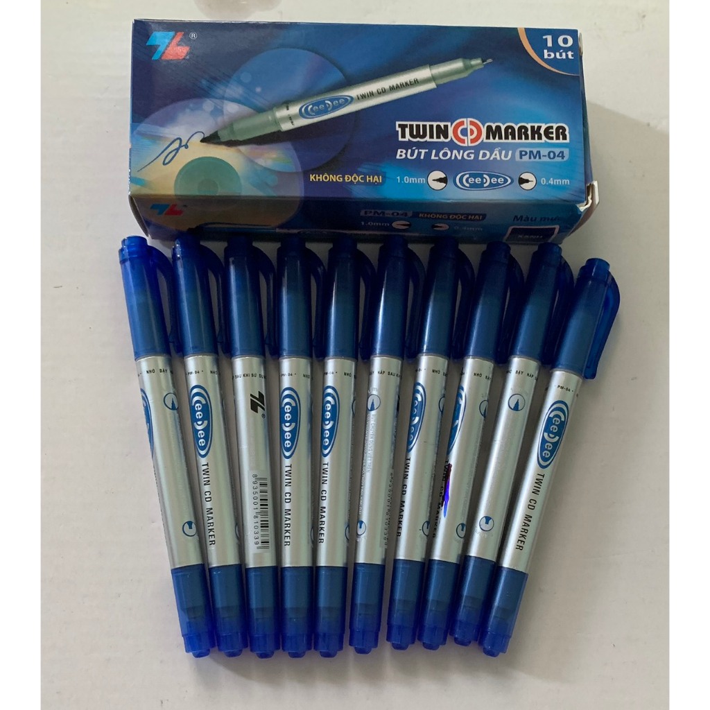    DẠ NHỎ  Bút Dạ Lông Dầu nhỏ Thiên Long PM-04 2 Đầu Nét Nhỏ 1.0 và 0.4mm  Hộp 10 Chiếc  