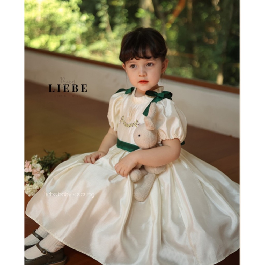Váy Tiểu thư cho bé gái chất liệu lụa tafta thêu hoa xanh dễ thương size 10-38kg