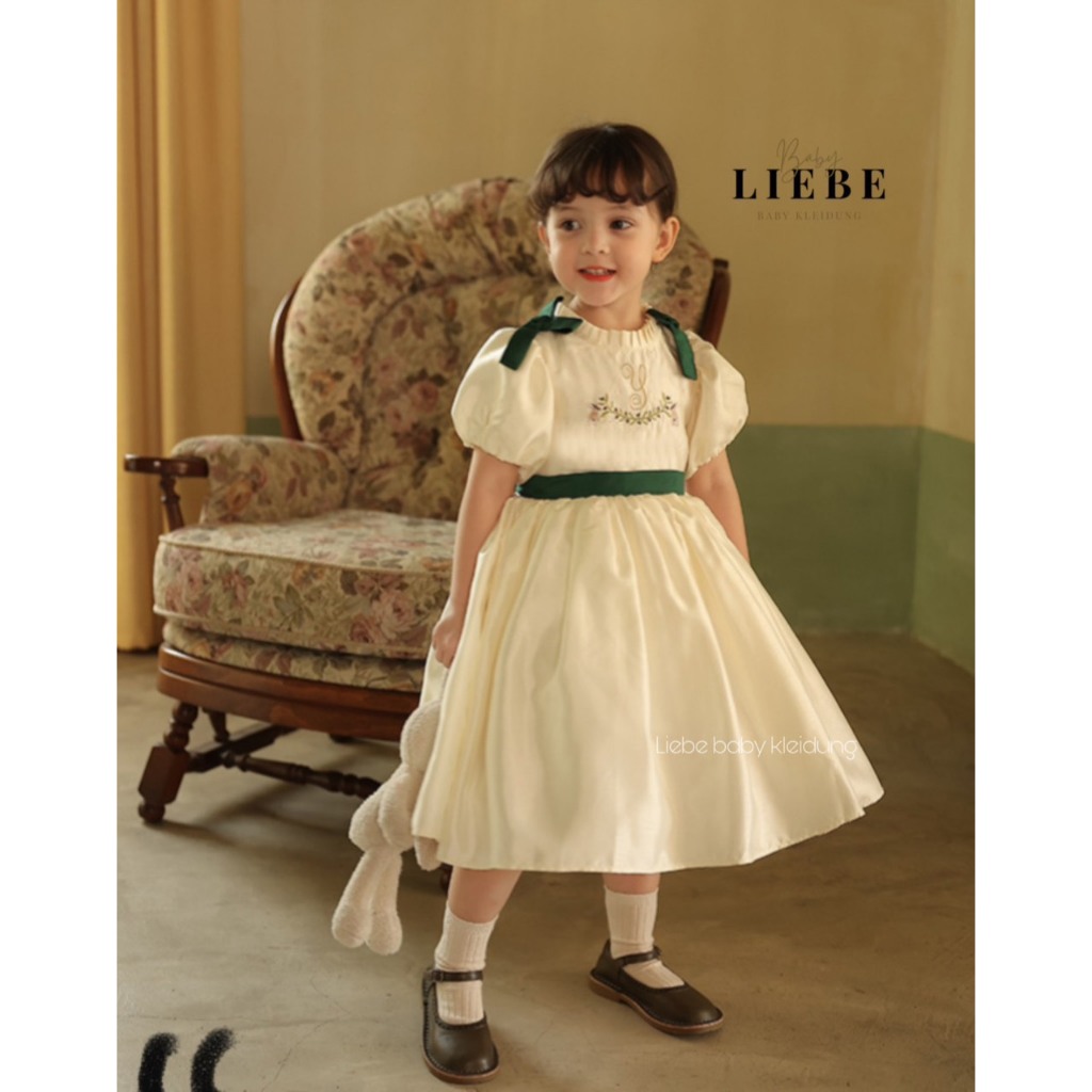 Váy Tiểu thư cho bé gái chất liệu lụa tafta thêu hoa xanh dễ thương size 10-38kg