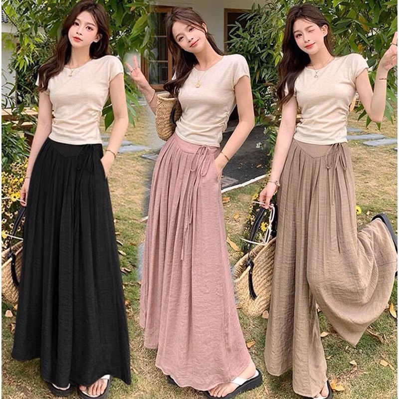Quần ống rộng chất đũi Linen giả váy mặc tôn dáng mềm mịn mát-XMTĐ-Mã 821D